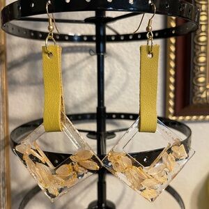 Handmade resin and leather earrings